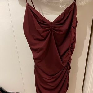 Sexy Burgundy Ruched Dress